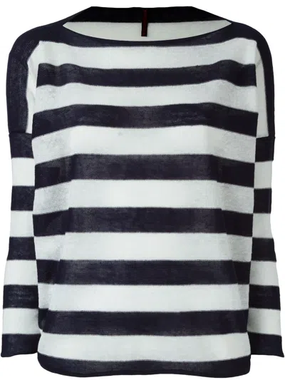 DANIELA GREGIS NAVY STRIPED COTTON BOAT NECK SWEATER FOR WOMEN