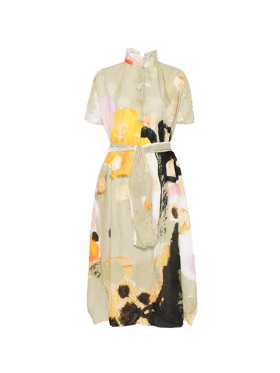 Daniela Gregis Patterned Short-sleeved Midi Dress In Neutral