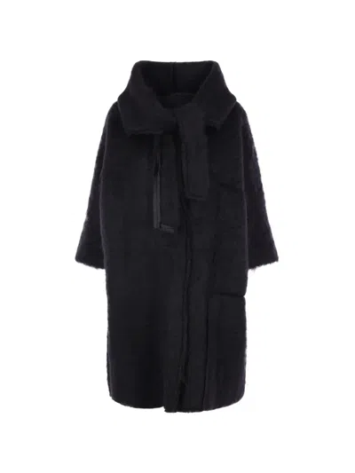 Daniela Gregis Removable-scarf Crew-neck Coat In Black