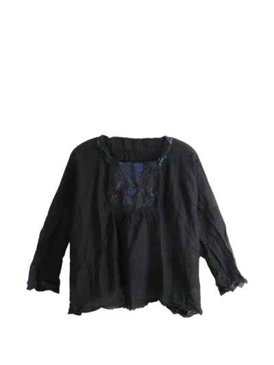 Daniela Gregis Smocked Raw-edge Shirt In Black