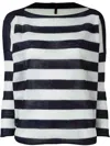 Daniela Gregis Striped Cotton Boat Neck Sweater In Blue