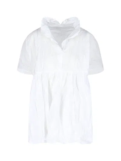 Daniela Gregis V-neck Short-sleeve Crinkled Cotton Shirt In White