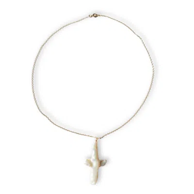 Daniela Janette Women's Gold / White Pearl Cross Charm Necklace