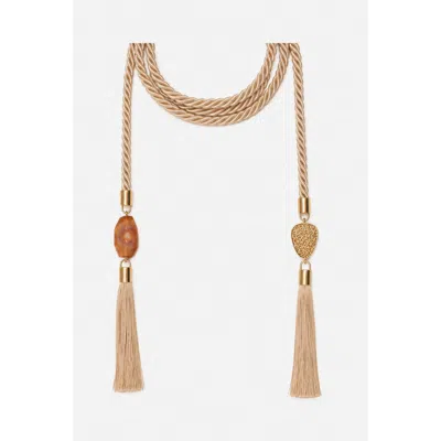 Daniela Millan Jewelry Silk Tassel Belt With Jade In Brown