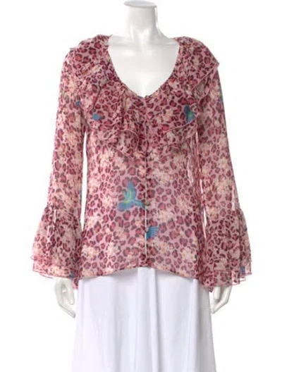 Pre-owned Daniela Vezza Silk Animal Print Blouse In Pink