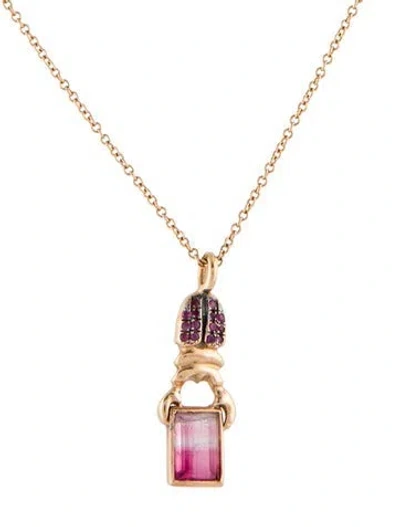 Pre-owned Daniela Villegas 18k Tourmaline & Sapphire Khepri Beetle Pendant Necklace, 15" In Multi
