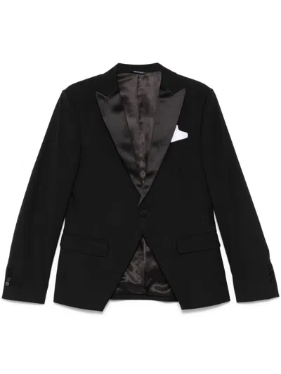 DANIELE ALESSANDRINI BLACK BLAZER WITH GLOSSY LAPELS