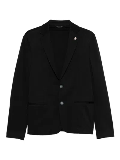 DANIELE ALESSANDRINI BLACK BLAZER WITH SIGNATURE PIN DANIELE ALESSANDRINI