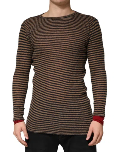 Pre-owned Daniele Alessandrini Brown Black Stripes Wool Crew Neck Pullover Men's Sweater () In Multi