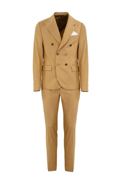Daniele Alessandrini Camel Double-breasted Suit In Cammello