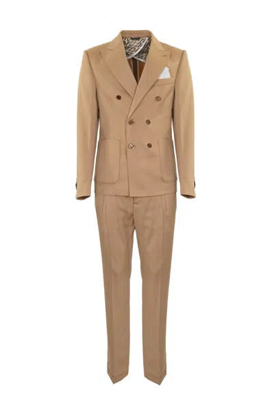 Daniele Alessandrini Camel Double-breasted Suit In Cammello
