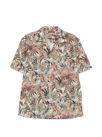 Daniele Alessandrini Camicia In Cotone Con Stampa Foglie A Maniche Corte  In Multi