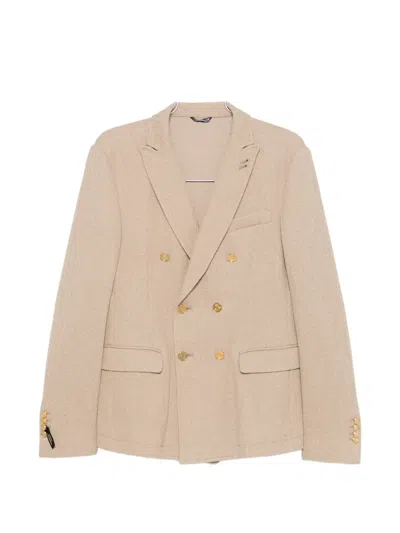 Daniele Alessandrini Double-breasted Peak-lapel Jacket In Neutral