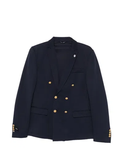 Daniele Alessandrini Double-breasted Textured-finish Blazer In Blue