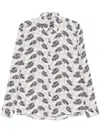 Daniele Alessandrini White Shirt In Cotton Long Sleeves With Print Leaves In Weiss