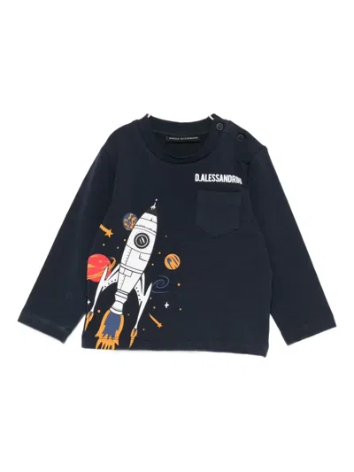 Daniele Alessandrini Babies' Graphic-print Long Sleeve T-shirt In Blue