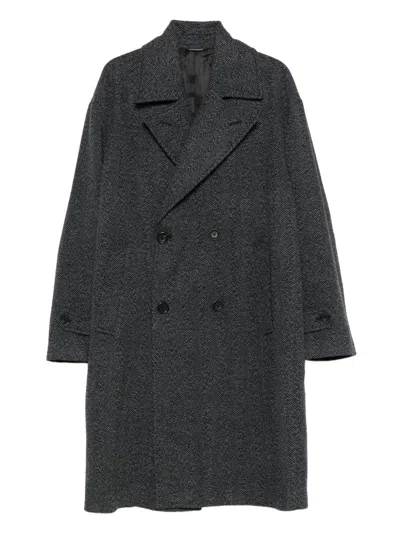 Daniele Alessandrini Grey Double-breasted Wool Blend Coat