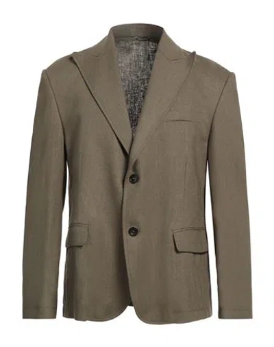 Daniele Alessandrini Homme Man Blazer Military Green Size 38 Linen, Viscose In Green