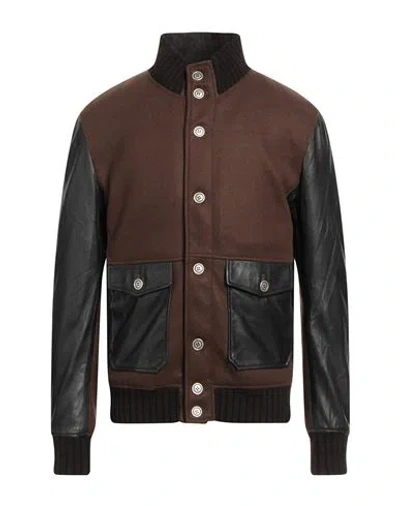 Daniele Alessandrini Homme Man Jacket Brown Size 40 Ovine Leather, Polyester, Acrylic, Elastane