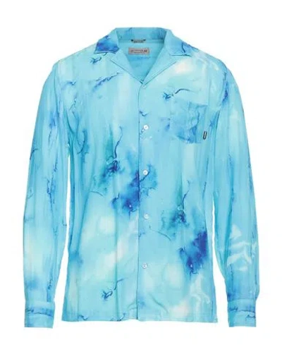 Daniele Alessandrini Homme Man Shirt Azure Size M Viscose In Blue