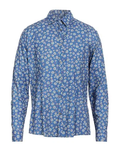 Daniele Alessandrini Homme Man Shirt Blue Size 16 Viscose, Cotton In Blue