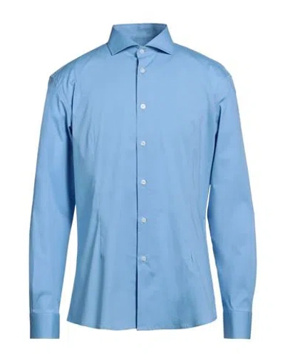 Daniele Alessandrini Homme Man Shirt Light Blue Size 17 Cotton, Elastane