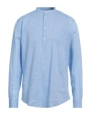 Daniele Alessandrini Homme Man Shirt Light Blue Size 16 Linen, Cotton In Blue