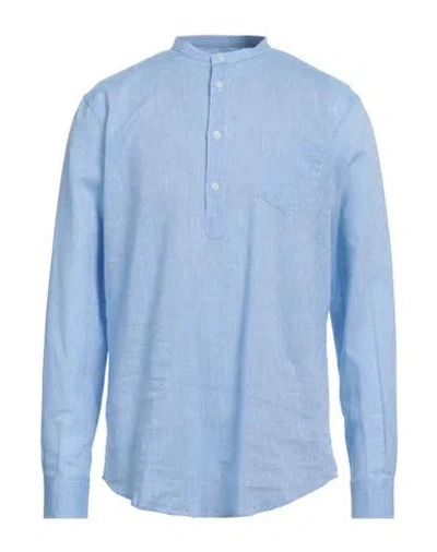 Daniele Alessandrini Homme Man Shirt Light Blue Size 16 Linen, Cotton