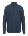 Daniele Alessandrini Homme Man Shirt Midnight Blue Size 16 Linen, Cotton