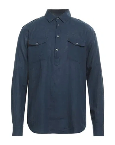 Daniele Alessandrini Homme Man Shirt Midnight Blue Size 15 ¾ Linen, Cotton