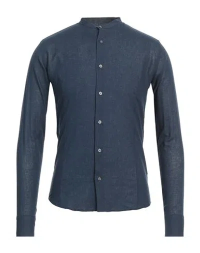 Daniele Alessandrini Homme Man Shirt Midnight Blue Size 17 ½ Linen, Cotton