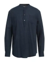 Daniele Alessandrini Homme Man Shirt Midnight Blue Size 16 Linen, Cotton