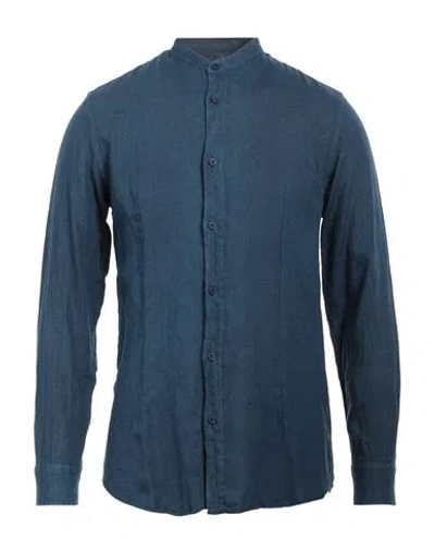 Daniele Alessandrini Homme Man Shirt Navy Size 15 ½ Linen In Navy Blue