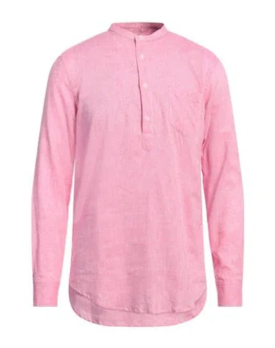 Daniele Alessandrini Homme Man Shirt Pink Size 16 Linen, Cotton