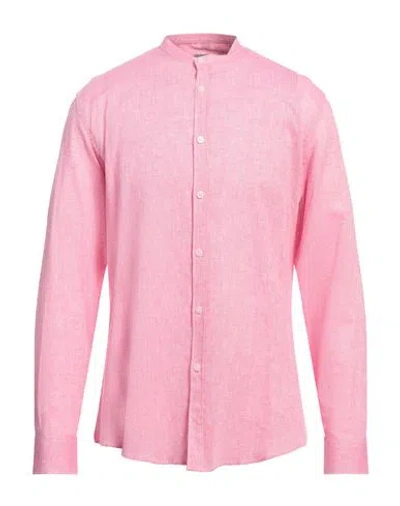 Daniele Alessandrini Homme Man Shirt Pink Size 17 Linen, Cotton