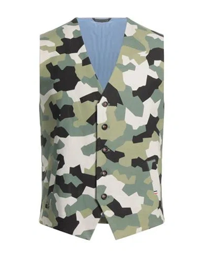 Daniele Alessandrini Homme Man Tailored Vest Military Green Size 38 Cotton, Elastane