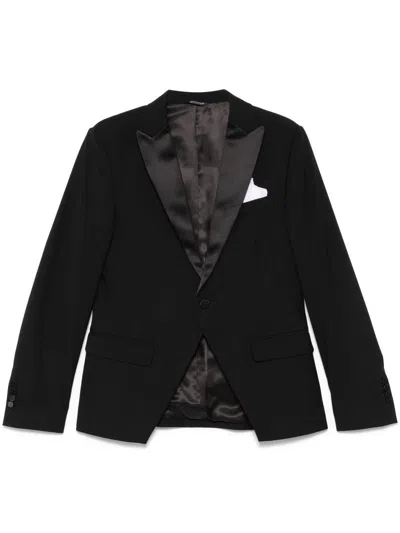 DANIELE ALESSANDRINI DANIELE ALESSANDRINI BLACK BLAZER WITH GLOSSY LAPELS