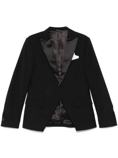 DANIELE ALESSANDRINI DANIELE ALESSANDRINI BLACK BLAZER WITH GLOSSY LAPELS