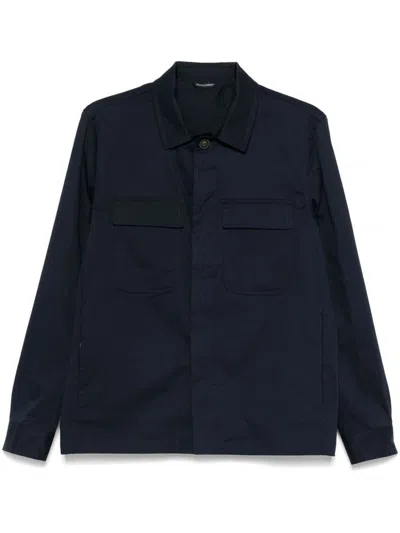 DANIELE ALESSANDRINI DANIELE ALESSANDRINI BLUE JACKET-SHIRT IN COTTON WITH POCKETS