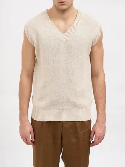 Daniele Alessandrini V-neck Knitted Vest In Neutral