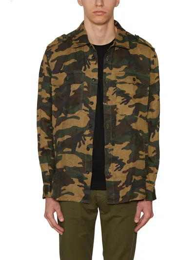 Daniele Alessandrini Linen Camouflage Shirt In Green