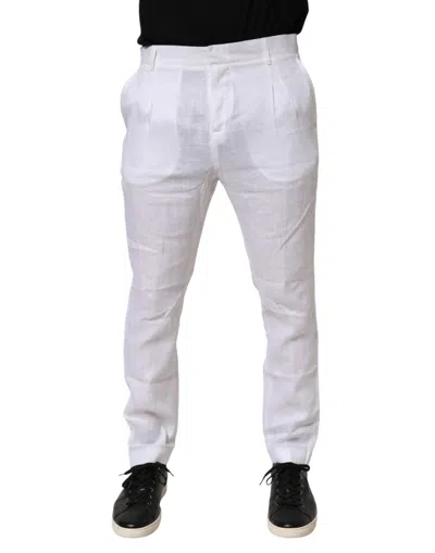 Pre-owned Daniele Alessandrini Linen Formal Dress Trouser Men's Pants () In White
