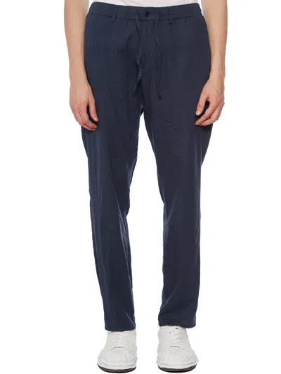 Daniele Alessandrini Linen Trousers With Coulisse In Blue