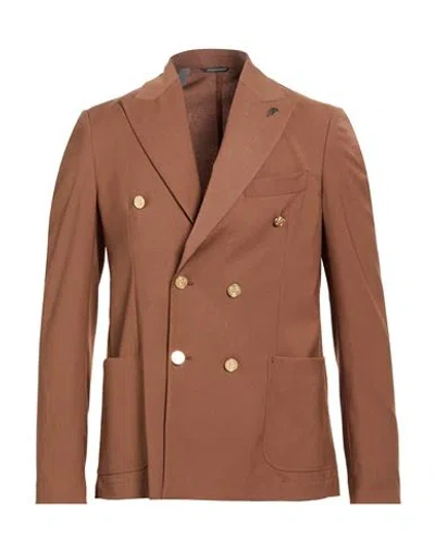 Daniele Alessandrini Man Blazer Brown Size 44 Polyester, Viscose, Elastane