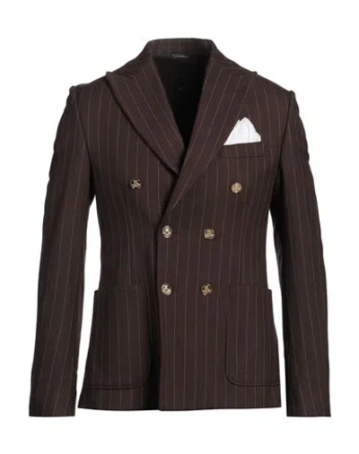 Daniele Alessandrini Man Blazer Chocolate Brown Size 42 Polyester, Viscose, Elastane