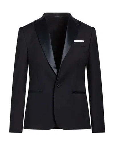 Daniele Alessandrini Man Blazer Navy Size 38 Polyester, Viscose, Elastane In Black