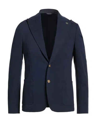 Daniele Alessandrini Man Blazer Navy Size 40 Cotton, Polyamide, Elastane In Blue