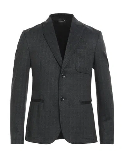 Daniele Alessandrini Man Blazer Steel Grey Size 38 Polyester, Viscose, Elastane In Black