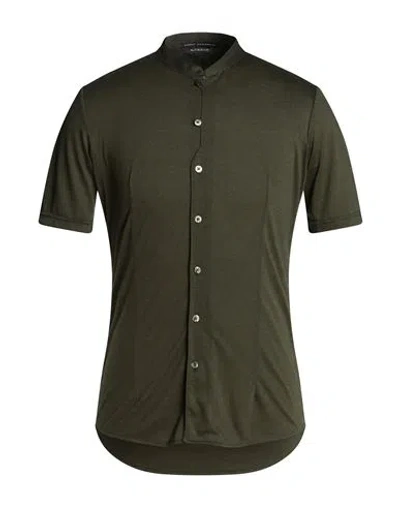 Daniele Alessandrini Man Shirt Dark Green Size M Polyester, Viscose, Elastane