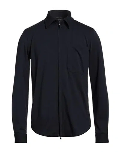 Daniele Alessandrini Man Shirt Midnight Blue Size M Polyester, Viscose, Elastane In Blue